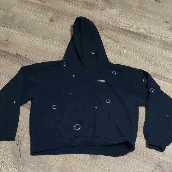 Teddy Fresh Black Pullover Unisex Hoodie Grommet Accents Streetwear Style Size L - Picture 2 of 8